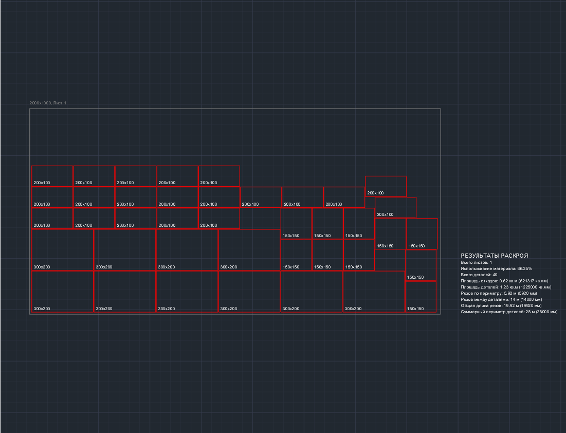 Результат раскроя в чертеже