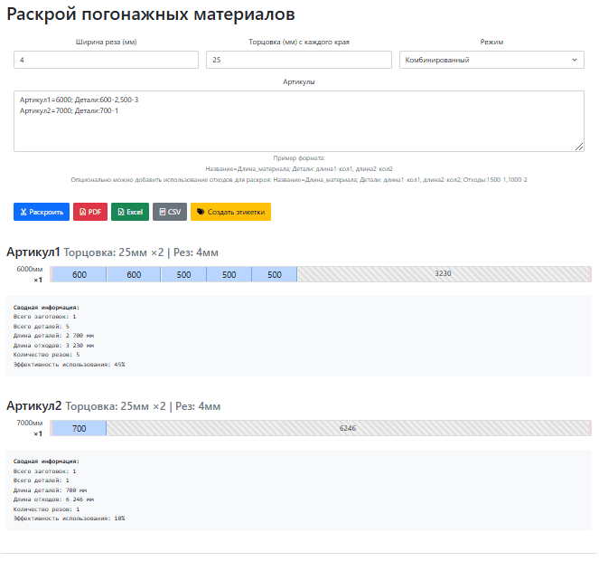 Раскрой погонажных материалов